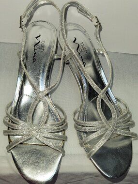 Glittery Silver Formal Shoe with 2'"  Wedge Heel -Size 9